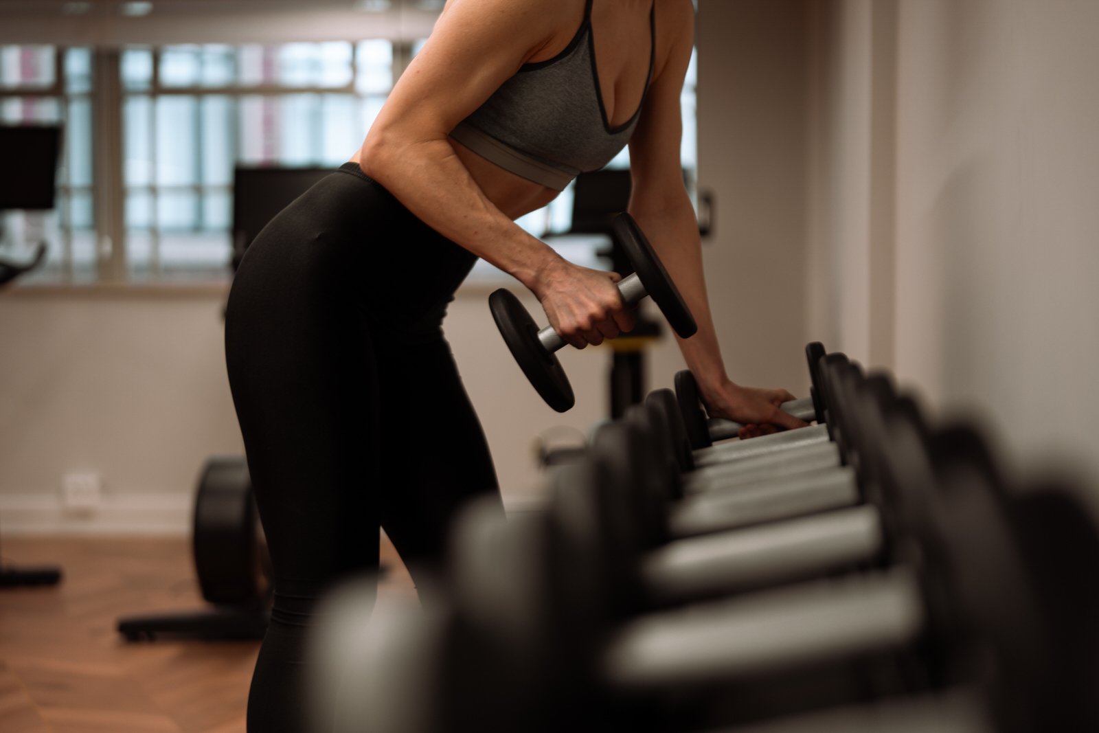 Dumbbells in the gym of De Plesman Hotel in The Hague
